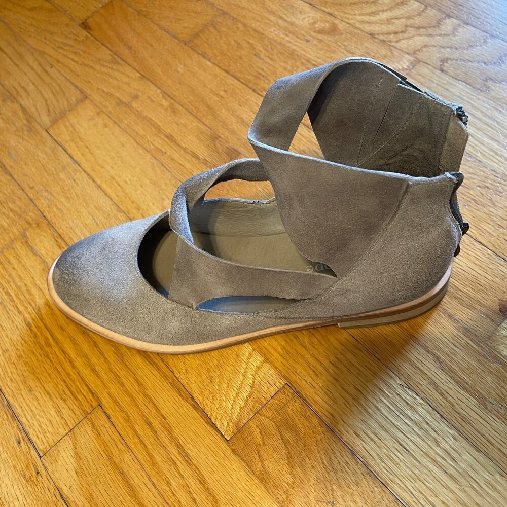 Antelope Grey Suede Strappy Flat Ankle Shoe